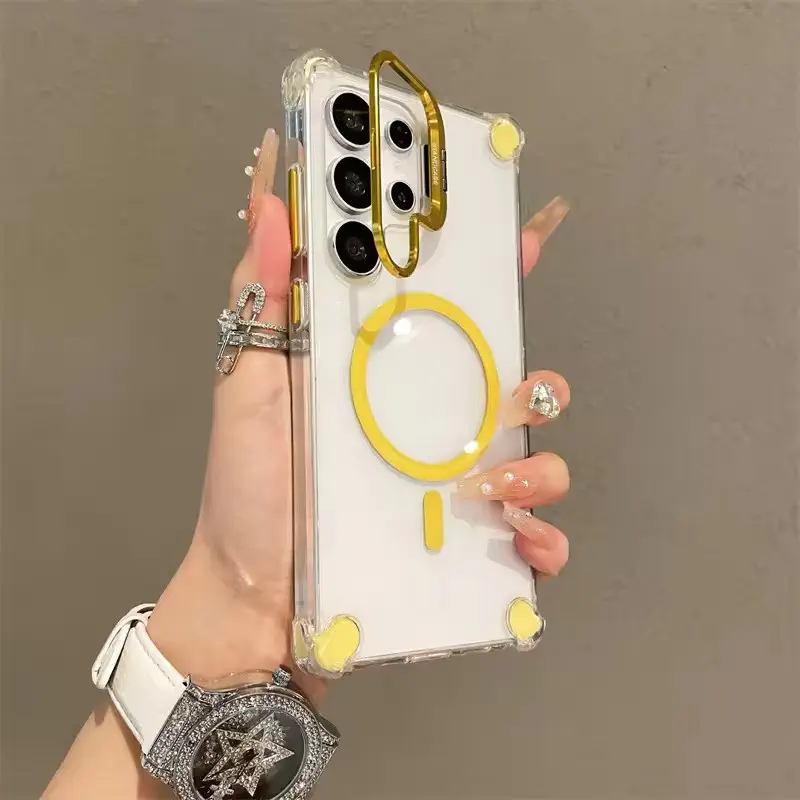 Transparent Acrylic Airbag Anti-knock Flip Camera Stand Holder Magsafe Case for Samsung Galaxy