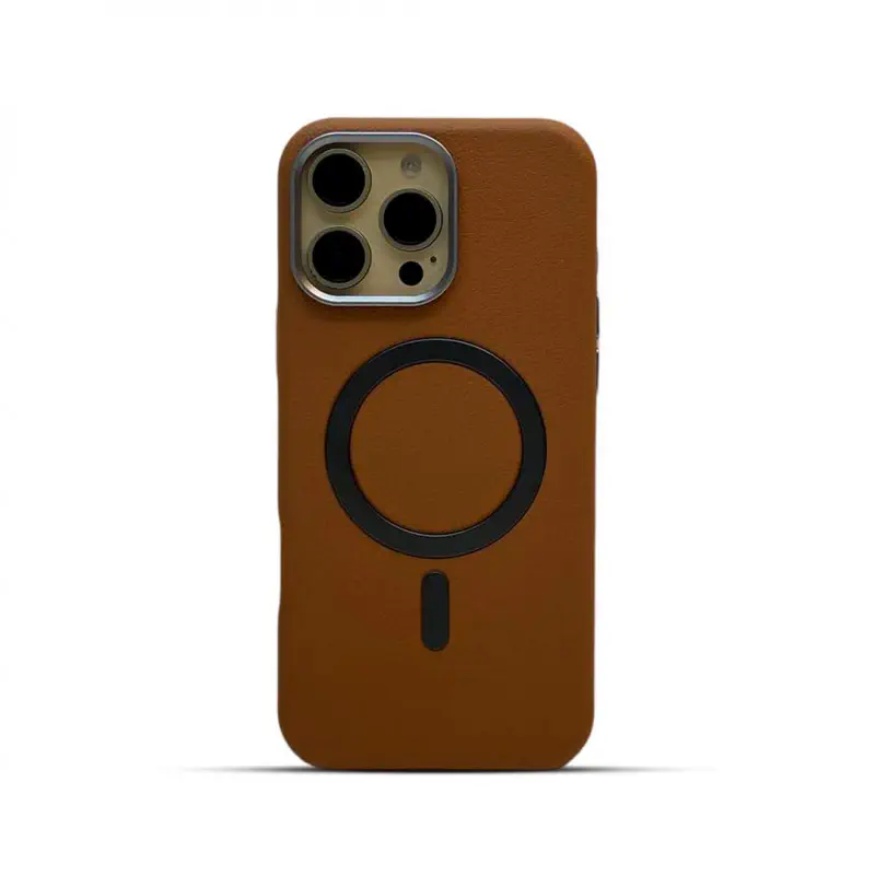 Metal Camera Frame Strong Magnetic PU Leather Case For iPhone 