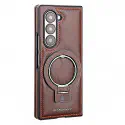 Luxury Leather Ring Holder Case for Samsung Z Fold 6/5/4 – Shockproof & Wireless Charging Compatible