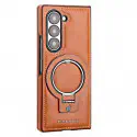 Luxury Leather Ring Holder Case for Samsung Z Fold 6/5/4 – Shockproof & Wireless Charging Compatible