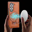 Luxury Leather Ring Holder Case for Samsung Z Fold 6/5/4 – Shockproof & Wireless Charging Compatible