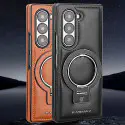 Luxury Leather Ring Holder Case for Samsung Z Fold 6/5/4 – Shockproof & Wireless Charging Compatible