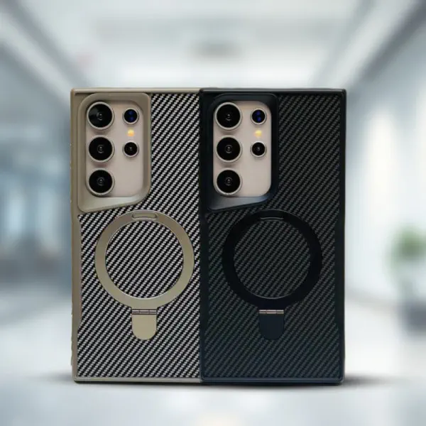 Luxury Carbon Fiber Pattern Bracket Cross-Border Case For Samsung Galaxy S24 Ultra S23 Ultra S22 Ultra