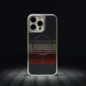 Business Carbon Fiber Striped Electroplated Silver Magnetic Case For iPhone