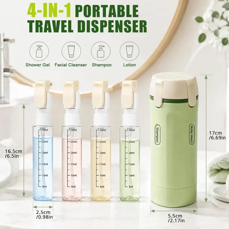 4-in-1 Portable Travel Dispenser Bottle Set