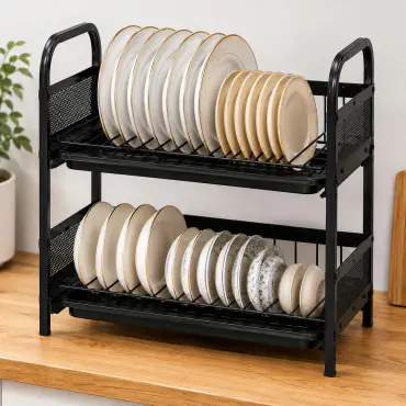 2-Layer Dish Drying Rack – Strong Metal Kitchen Organizer