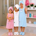 Kids Soft Bath Towel Dress Set with Head Towel & Slippers