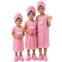 Kids Soft Bath Towel Dress Set with Head Towel & Slippers