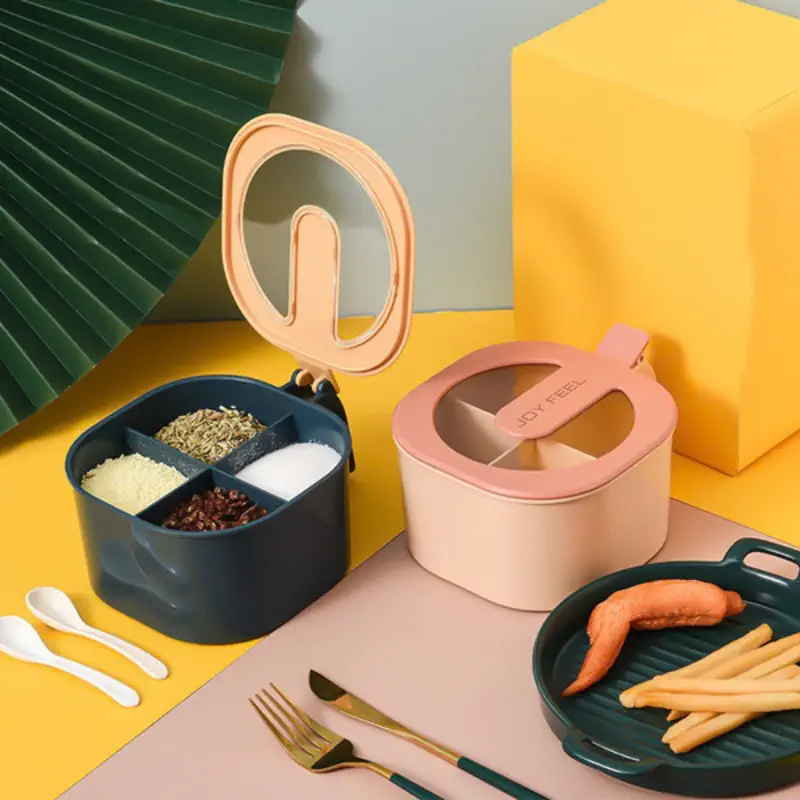 Spice box 4- Section Spice Storage with Spoons