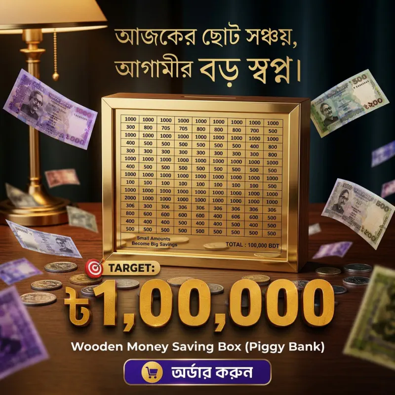 Premium Wooden Money Saving Big Box (150,000 Taka Target) – Smart Piggy Bank