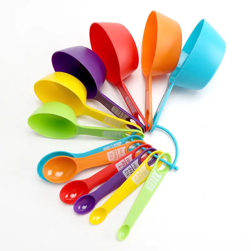 Kitchen Baking Measuring Spoon Set of 12 Pieces, Colorful Plastic Measuring Cups and Spoons with Scale for Flour and Seasonings