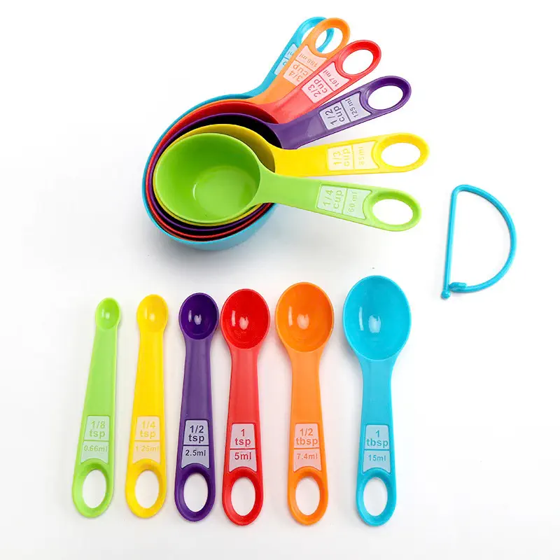 Kitchen Baking Measuring Spoon Set of 12 Pieces, Colorful Plastic Measuring Cups and Spoons with Scale for Flour and Seasonings