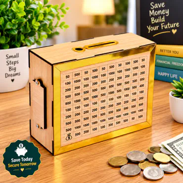 Premium Wooden Money Saving Big Box (150,000 Taka Target) – Smart Piggy Bank